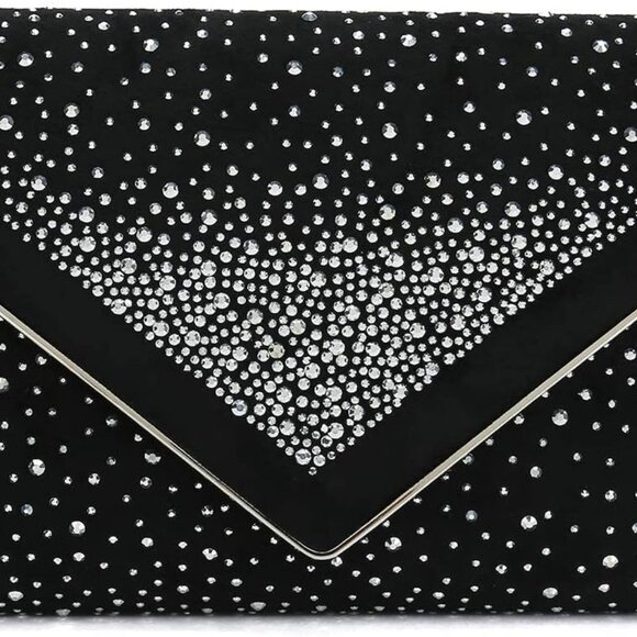 Faux Suede Envelope Clutch Bag Rhinestone Evening Shoulder Crossbody - Picture 1 of 6